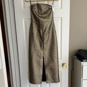 Abercrombie & Fitch Metallic Gold Strapless Midi Dress